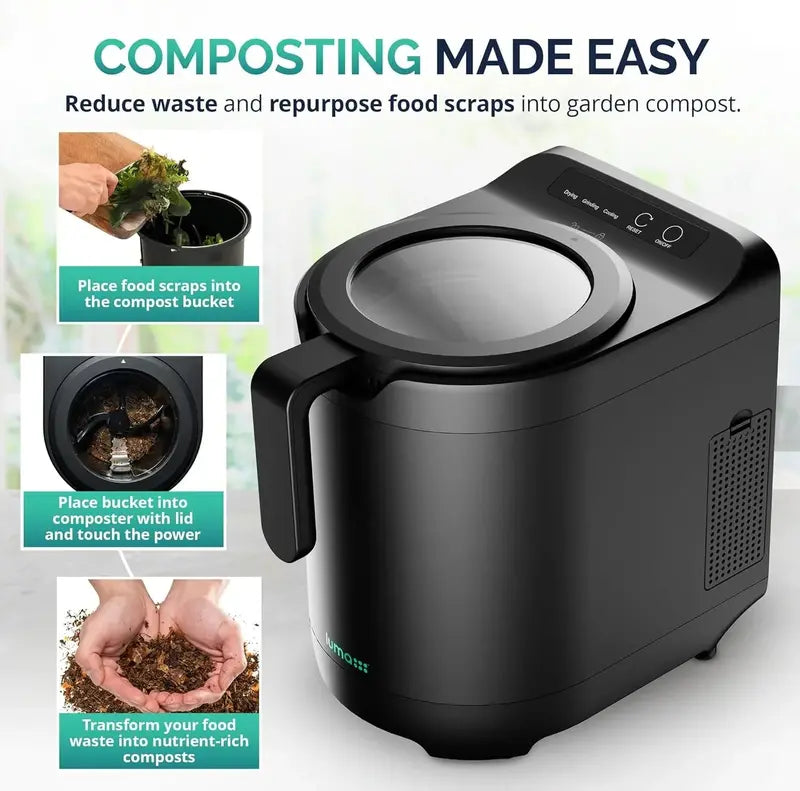 2.5L Electric Kitchen Composter  Odorless Countertop Food Waste Processor with Clear Lid