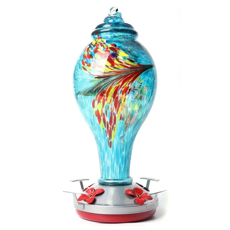 Syeenify  Hummingbird Feeder,Blown Glass Hummingbird Feeders for Outdoors, 36 Ounces