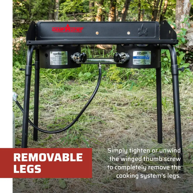 Camp Chef Explorer 2-Burner Camping Stove with Detachable Legs and Windscreen