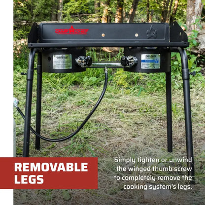 Camp Chef Explorer 2-Burner Camping Stove with Detachable Legs and Windscreen