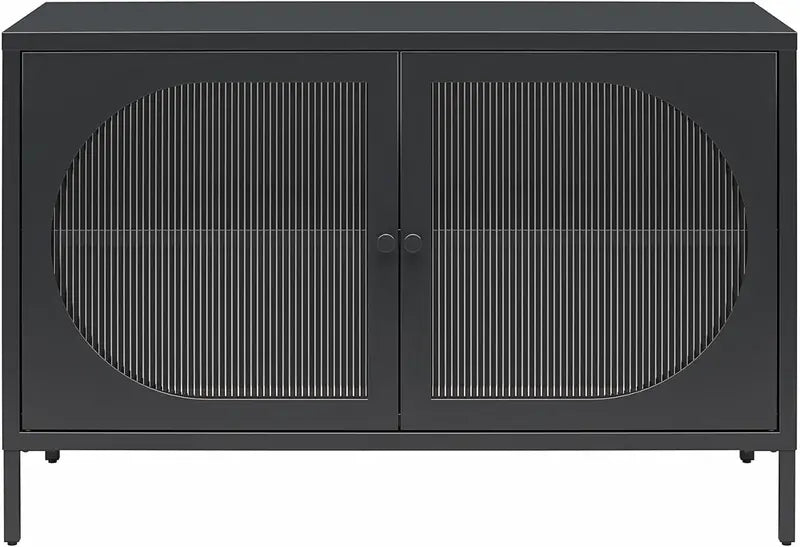 Luna Accent Cabinet in Parchment Finish: Tall Two-Door Design with Fluted Glass Panels and Elegant Detailing