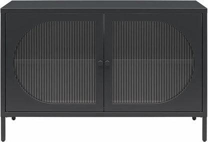 Luna Accent Cabinet in Parchment Finish: Tall Two-Door Design with Fluted Glass Panels and Elegant Detailing