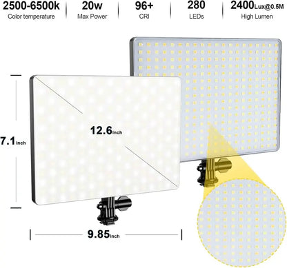 D50 LED Bi-Color Video Light Panel — 15.4-Inch, 45W, Dimmable 3000K8000K, CRI 96+ for Streaming, Film, and Studio Use