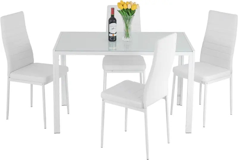 Compact Glass Dining Set for Small Spaces  Modern Black Rectangular Table & 4 Chairs for Kitchen or Dining