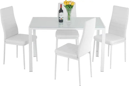Compact Glass Dining Set for Small Spaces  Modern Black Rectangular Table & 4 Chairs for Kitchen or Dining