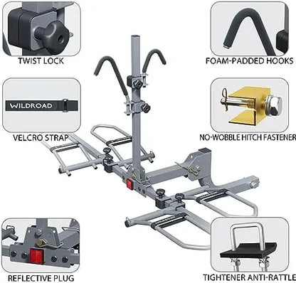 WILDROAD 2-Bike Hitch Rack, Wobble-Free Smart Tilting, Foldable, 180 lbs Capacity, Fits 2″ Receiver, E-Bike & Fat Tire Compatible