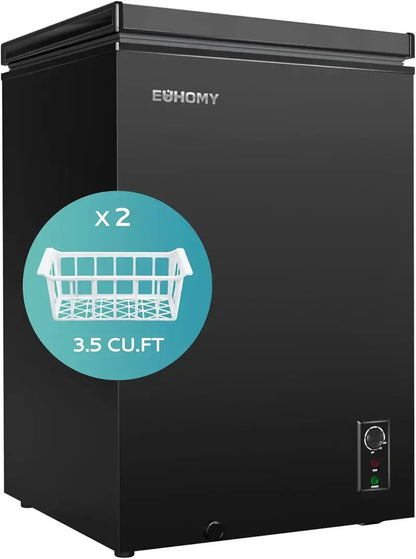 EUHOMY 3.5 Cu Ft Compact Chest Freezer with Removable Basket & 7-Level Thermostat