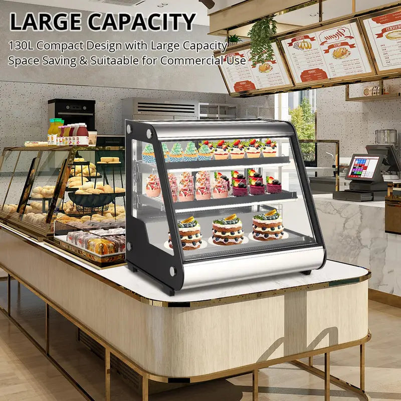 Commercial Countertop Refrigerated Display Case  130L (4.6 Cu. Ft.), Tempered Glass & LED Lighting