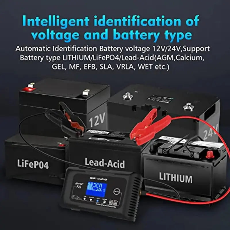 25A Smart Battery Charger  Dual-Voltage (12V/24V), Lithium & AGM Compatible, Trickle/Maintainer/Deep-Cycle Function