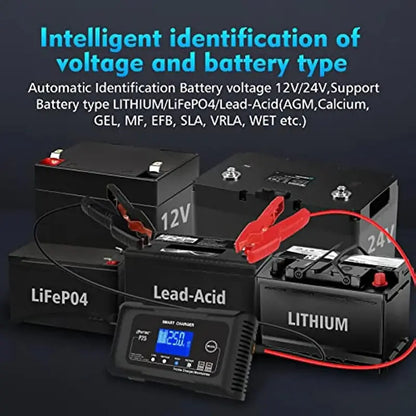 25A Smart Battery Charger  Dual-Voltage (12V/24V), Lithium & AGM Compatible, Trickle/Maintainer/Deep-Cycle Function