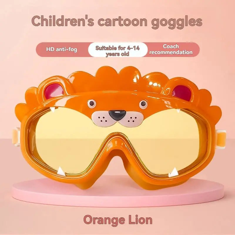Kids’ Cartoon Animal Swim Goggles  HD Anti-Fog, Wide-View Diving Eyewear for Children