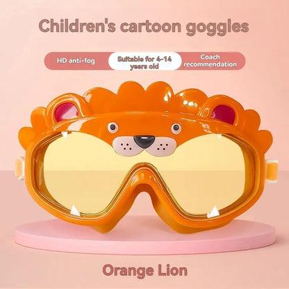 Kids’ Cartoon Animal Swim Goggles  HD Anti-Fog, Wide-View Diving Eyewear for Children