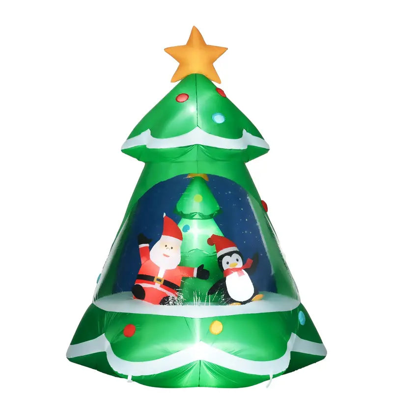HOMCOM 7FT Inflatable Christmas Tree with Santa & Penguin, LED Lights, Outdoor Decor