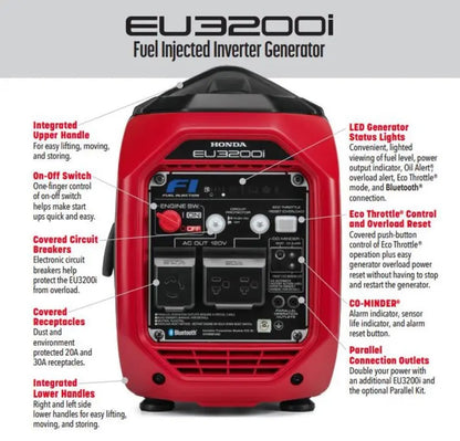 Honda EU3200i Portable Inverter Generator  3200W Quiet Power, CO-MINDER Safety, Lightweight Design
