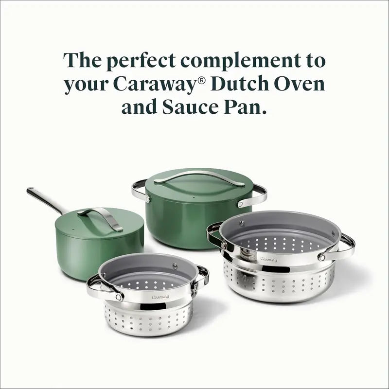 Caraway Steamer Duo  Stainless Steel, Non-Stick, Non-Toxic | Veggies & Seafood | Dutch Oven Compatible