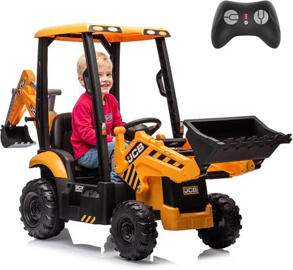 12V JCB Ride-On Excavator Toy  Realistic Digging Arm, Adjustable Speeds, Slow Start/Stop & Ages 48