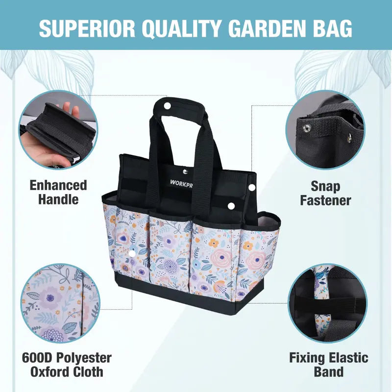 WORKPRO 12″ × 12″ × 6″ Garden Tool Storage Bag  9-Compartment Organizer