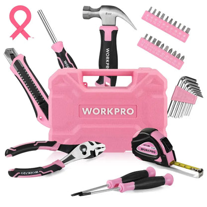 WORKPRO 35-Piece Blue or Pink Household Tool Kit  Includes Storage Toolbox and Pink Ribbon Branding