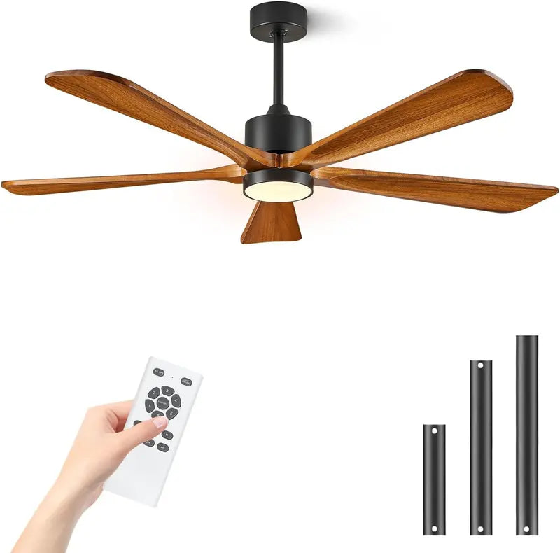 60-Inch Outdoor Ceiling Fan with Integrated LED Light & Remote  Modern DC Motor, 5 Wood Blades, 6-Speed Reversible (Dark Brown)