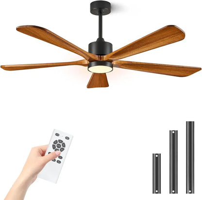 60-Inch Outdoor Ceiling Fan with Integrated LED Light & Remote  Modern DC Motor, 5 Wood Blades, 6-Speed Reversible (Dark Brown)
