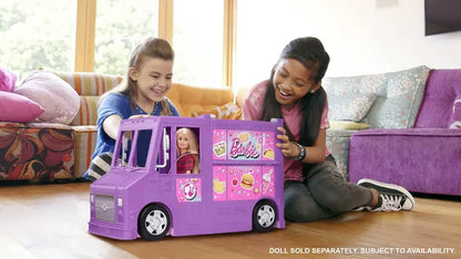 Barbie Fresh ‘n Fun Food Truck Playset with Blonde Doll and 30+ Accessories. Lift Side for Kitchen