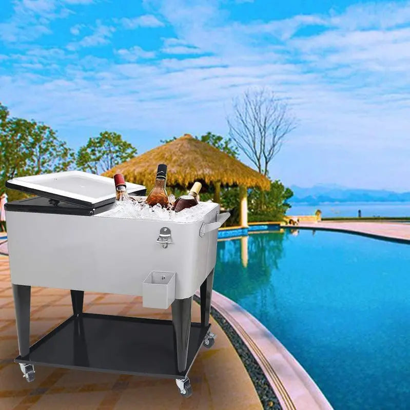 Mobile 80-Quart Party Cooler Cart  Stylish, Wheeled Beverage Bar for Entertaining
