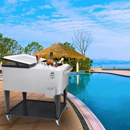 Mobile 80-Quart Party Cooler Cart  Stylish, Wheeled Beverage Bar for Entertaining