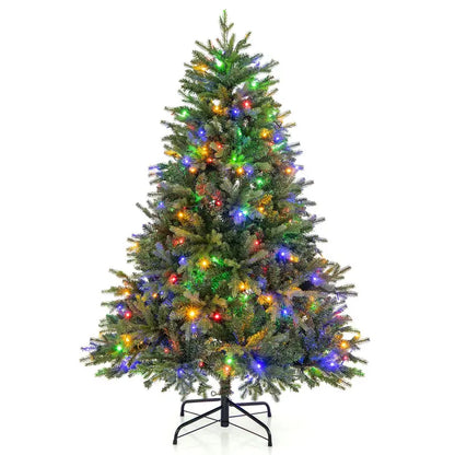 Hinged Pre-Lit Artificial Christmas Tree with Warm White and Multi-Color LEDs