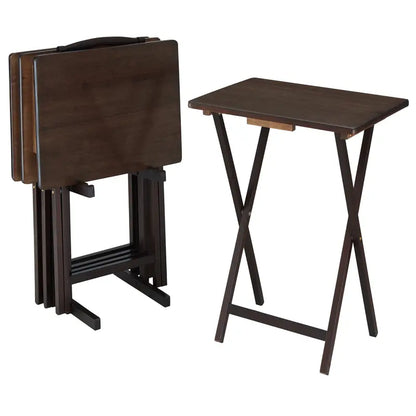 Mainstays Walnut 5-Piece Folding TV Tray Table Set, 19 x 15 x 26 Inch