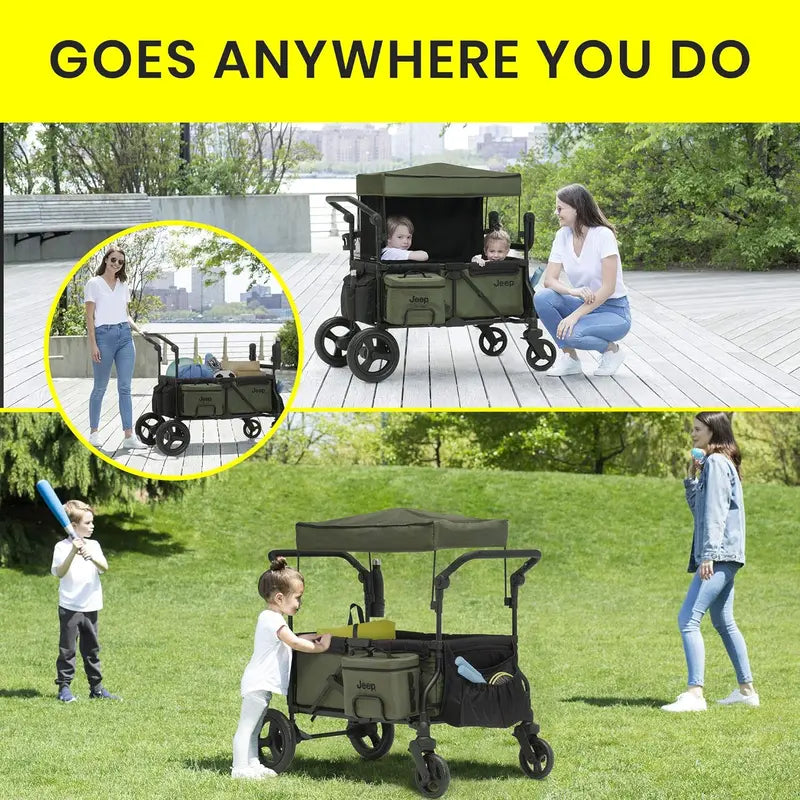 Delta Children Jeep Deluxe Wrangler 3-in-1 Stroller Wagon  Black/Green with Cooler & Organizer