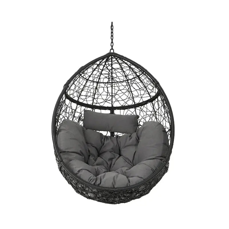 Weatherproof Wicker Hanging Basket Chair  Hammock-Style Seat with Cushions, 300 lb Capacity