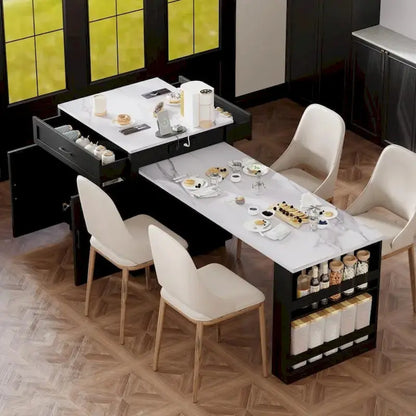 Wooden Extendable Kitchen Island for 46 People with Dual Storage Compartments