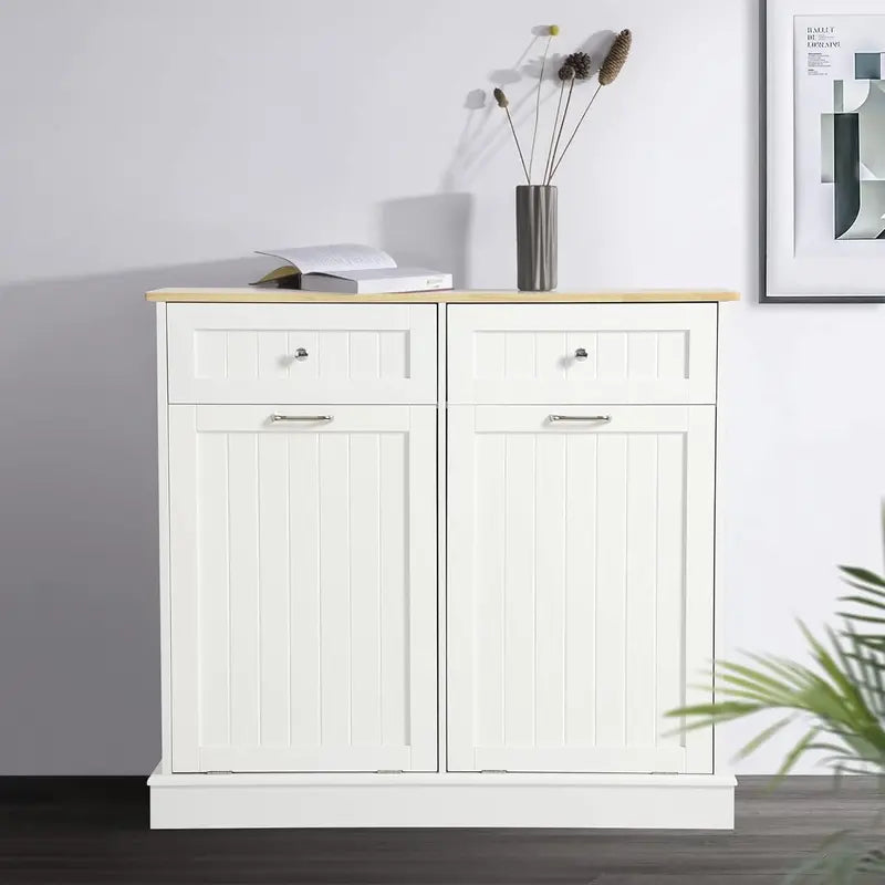 LOUVIXA Double Hidden Trash Can Cabinet  Tilt-Out Organizer with Two Integrated Waste Bins