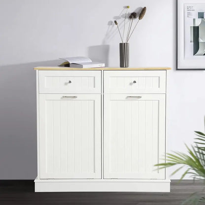 LOUVIXA Double Hidden Trash Can Cabinet  Tilt-Out Organizer with Two Integrated Waste Bins