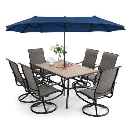 8-Piece Outdoor Dining Set  Includes Umbrella & Six Swivel Sling Chairs