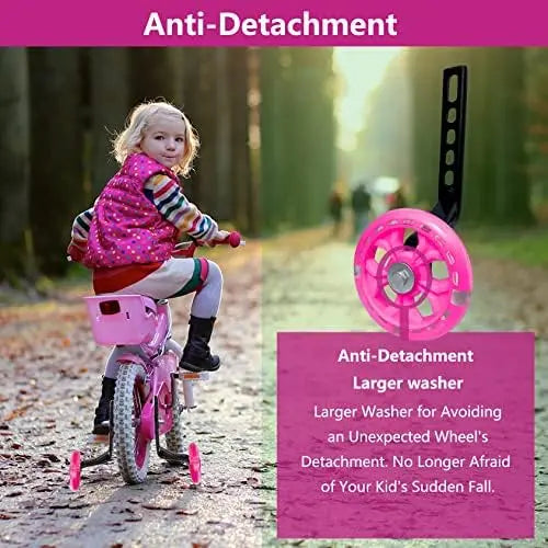 DDJKCZ Bike Training Wheels for 12-20 Inch Single Speed Bicycles  Pink, Flash Mute Big Wheel Compatible