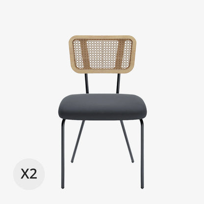 Lot de 2 chaises dossier rotin coussin velours noir Sofia