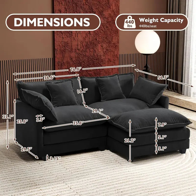 Ihanherry 146-Inch U-Shaped Modular Sectional Sofa in Chenille  Cloud-Style Deep-Seat Design with Dual Ottomans and Six Decorative Pillows, Grey