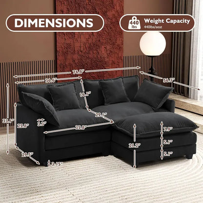 Ihanherry 146-Inch U-Shaped Modular Sectional Sofa in Chenille  Cloud-Style Deep-Seat Design with Dual Ottomans and Six Decorative Pillows, Grey