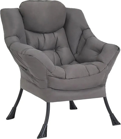 Welnow Compact Lazy Chair with Ottoman  Dark Grey Accent Armchair with Side Pocket & Footrest