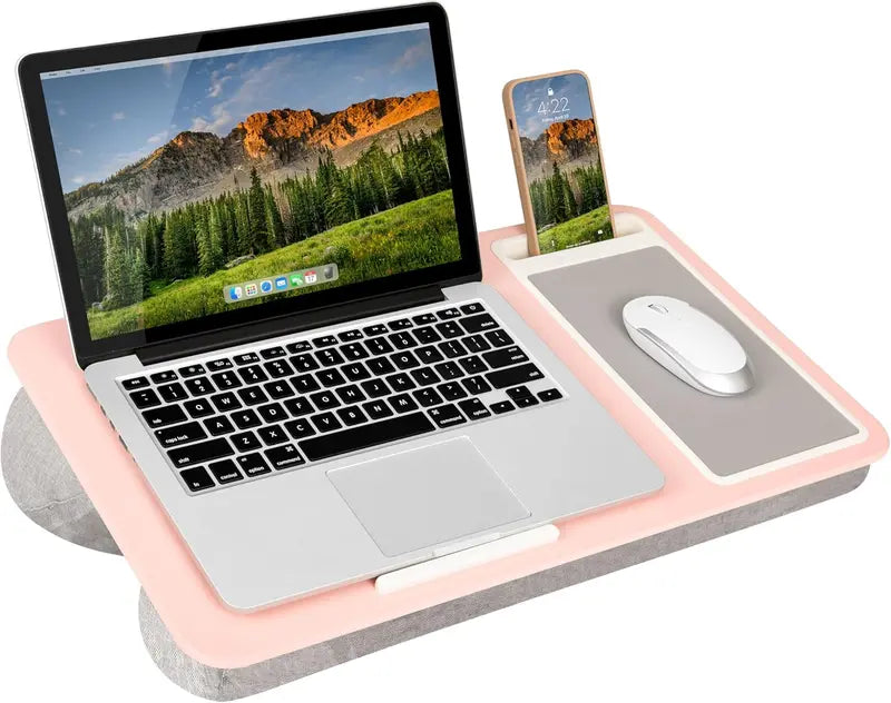 Ergonomic Lap Desk for Remote Work Featuring Integrated Mouse Pad, Cushion & Device Slot