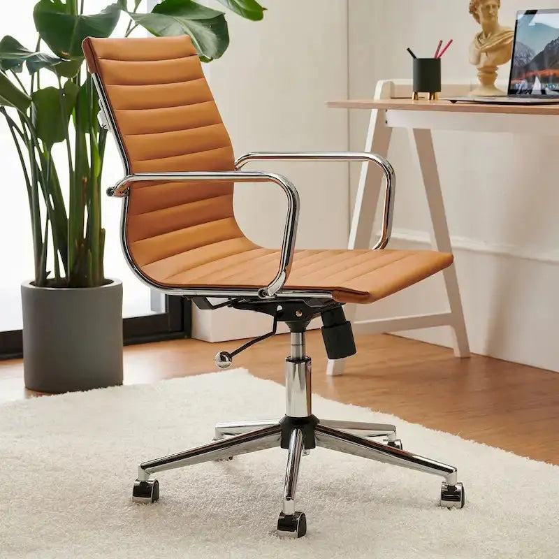LUXMOD Ribbed Ergonomic Office Chair  Breathable Mesh Back & Adjustable Seat