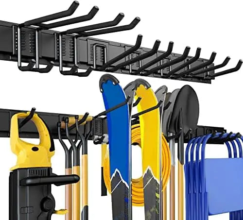 48″ Adjustable Wall-Mount Tool Organizer for Garage, Yard, & Garden  440lbs Capacity, Metal Hooks