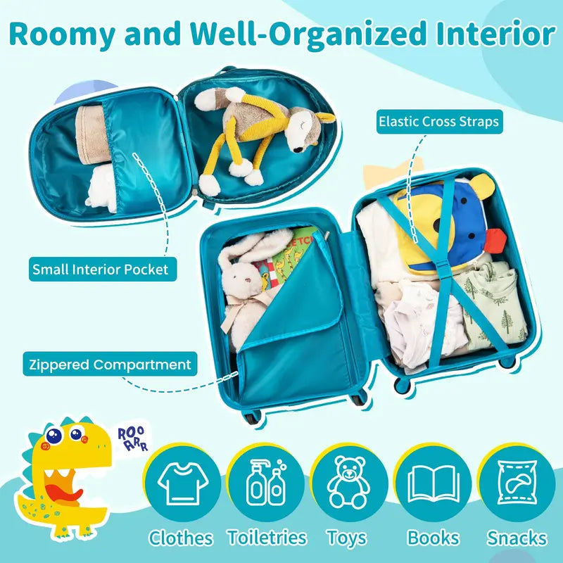 Children’s Rolling Luggage Set  2-Piece Blue Lightweight Suitcases with 360° Spinner Wheels