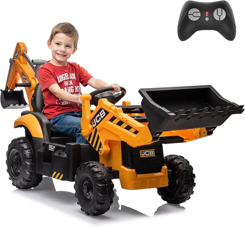 12V JCB Ride-On Excavator Toy  Realistic Digging Arm, Adjustable Speeds, Slow Start/Stop & Ages 48