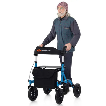 Heavy-Duty Foldable Rollator Walker  Height-Adjustable Senior Mobility Aid with Pneumatic All-Terrain Wheels & Built-in Seat