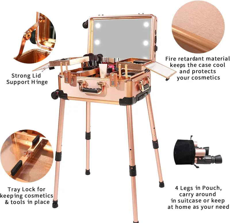 Lighted Makeup Travel Case  Medium-Sized Cosmetic Organizer with Code Lock, Built-in Speaker & Mirror