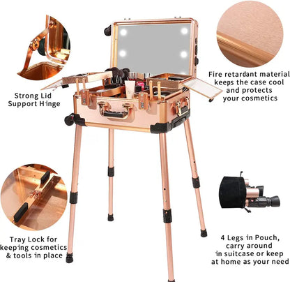 Lighted Makeup Travel Case  Medium-Sized Cosmetic Organizer with Code Lock, Built-in Speaker & Mirror