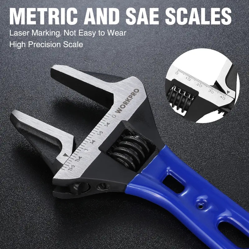 WORKPRO 6-Inch Stubby Adjustable Wrench — 1.5″ Wide Jaw, Dual Metric/SAE Scale Markings