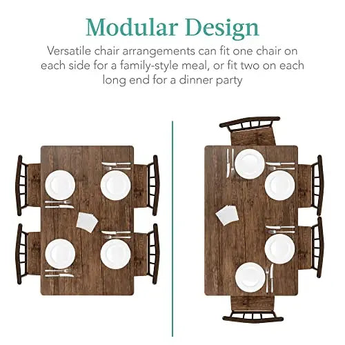 5-Piece Metal and Wood Indoor Modern Rectangular Dining Table Furniture Set for Kitchen, Dining Room
